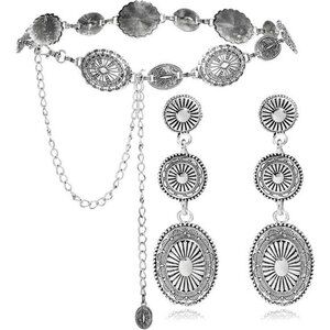 2 Pc Western Concho Belt for Woman Vintage Style Plus Cowgirl Earrings